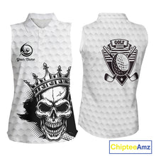 Load image into Gallery viewer, Funny Skull Womens Sleeveless Golf Polo Shirts Golf Camo Pattern Custom Name Skull Golf Shirt, Golf Attire NBT555