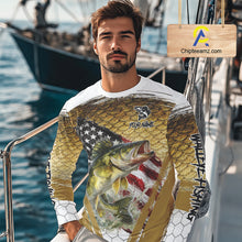 Load image into Gallery viewer, American Flag Walleye Fishing Shirts Long Sleeve Fish Scale, Custom Patriotric Walleye Fishing Shirts NBT394