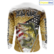 Load image into Gallery viewer, American Flag Walleye Fishing Shirts Long Sleeve Fish Scale, Custom Patriotric Walleye Fishing Shirts NBT394