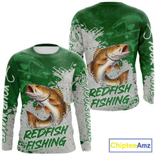 Load image into Gallery viewer, Personalized Redfish Fishing Shirts Long Sleeve Green Camo, Redfish Fishing Shirts For Men NBT398