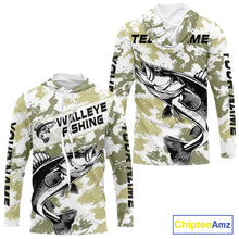 Load image into Gallery viewer, Custom Walleye Fishing Camo Long Sleeve Hooded Fishing Shirts, Personalized Walleye Fishing Team Jerseys NBT697