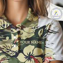 Load image into Gallery viewer, Green Camo Tropical Pattern Womens Golf Polo Shirts Custom Golf Outfit, Team Golf Shirt NBT698