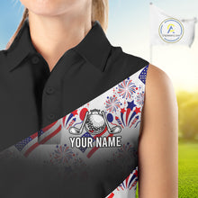 Load image into Gallery viewer, Close-up of America 250th Anniversary womens sleeveless golf polo shirt collar and buttons