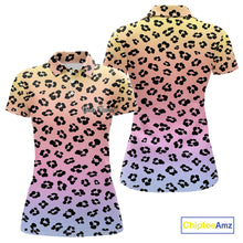 Load image into Gallery viewer, Womens Golf Polo Shirts Custom Colorful Neon Gradient Leopard Pattern Team Womens Golf Top, Golf Gifts NBT493