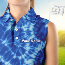 Load image into Gallery viewer, Womens Sleeveless Golf Polo Shirts Blue Tie Dye Background Custom Name Golf Shirt, Golf Gifts NBT569