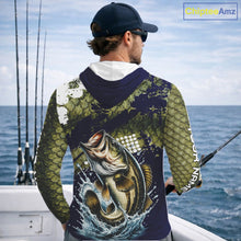 Load image into Gallery viewer, Custom Bass Fishing Green Bass Scales Hooded Fishing Shirts For Men, Bass Fishing Shirts NBT470