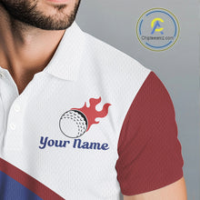 Load image into Gallery viewer, Custom name mens golf polo shirt with funny golf balls pattern - detail view