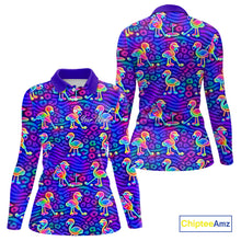Load image into Gallery viewer, Colorful Neon Rainbow Leopard Flamingo Pattern Womens Polo Shirts, Custom Flamingo Golf Shirts NBT507