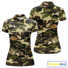 Load image into Gallery viewer, Green Camo Womens Golf Polo Shirts Custom Golf Attire For Ladies, Personalized Golfer Gifts NBT626