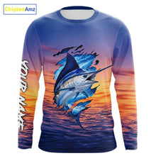 Load image into Gallery viewer, Marlin Fishing Sunset Custom Fishing Long Sleeve Shirt, Marlin Offshore Fishing Apparel NBT853