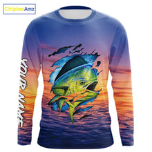 Load image into Gallery viewer, Mahi Mahi Fishing Sunset Custom Fishing Long Sleeve Shirt, Mahi Mahi Offshore Fishing Apparel NBT854