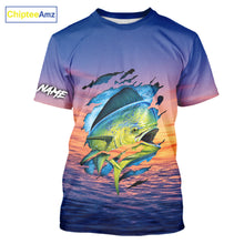 Load image into Gallery viewer, Mahi Mahi Fishing Sunset Custom Fishing T-Shirt, Mahi Mahi Offshore Fishing Apparel NBT854
