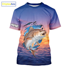 Load image into Gallery viewer, Redfish Fishing Sunset Custom Fishing T-Shirt, Redfish Offshore Fishing Apparel NBT855