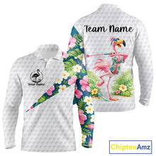 Load image into Gallery viewer, Funny Mens Golf Polo Shirt Custom Tropical Flamingo Pattern White Golf Shirts NBT521