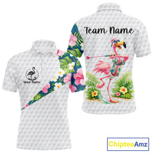 Load image into Gallery viewer, Funny Mens Golf Polo Shirt Custom Tropical Flamingo Pattern White Golf Shirts NBT521