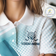 Load image into Gallery viewer, Womens Golf Polo Shirt Blue Pattern Custom Name And Team Name Golf Shirt, Golfing Gifts NBT528