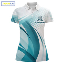 Load image into Gallery viewer, Womens Golf Polo Shirt Blue Pattern Custom Name And Team Name Golf Shirt, Golfing Gifts NBT528