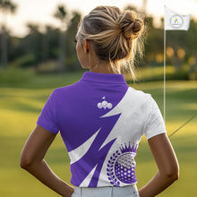 Load image into Gallery viewer, Womens Golf Polo Shirts Custom Name Purple And White Golf Shirt, Golf Attire NBT670
