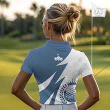 Load image into Gallery viewer, Womens Golf Polo Shirts Custom Name Navy Blue And White Golf Shirt, Golf Attire NBT671