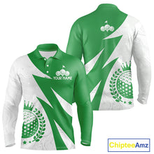 Load image into Gallery viewer, Mens Golf Polo Shirts Custom Name Green And White Golf Shirt, Golf Attire NBT672