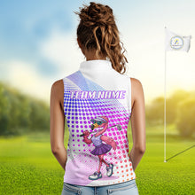 Load image into Gallery viewer, Custom Name Funny Flamingo Womens Sleeveless Golf Polo Shirts, Golf Gifts For Ladies, Flamingo Lovers NBT540