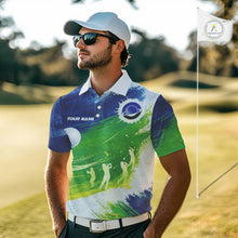 Load image into Gallery viewer, Mens Golf Polo Shirts Custom Name Blue And Green Golf Shirt, Tournament Golf Tops For Mens NBT546
