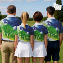 Load image into Gallery viewer, Mens Golf Polo Shirts Custom Name Blue And Green Golf Shirt, Tournament Golf Tops For Mens NBT546