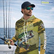 Load image into Gallery viewer, Green Camo Custom Largemouth Bass Fishing Shirts with Hood For Men, Bass Fishing Jerseys NBT438