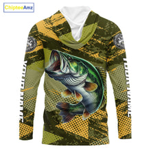 Load image into Gallery viewer, Green Camo Custom Largemouth Bass Fishing Shirts with Hood For Men, Bass Fishing Jerseys NBT438