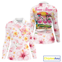 Load image into Gallery viewer, Custom Pink Tropical Flower Funny Flamingo Womens Golf Polo Shirts, Funny Golf Shirts For Ladies NBT565