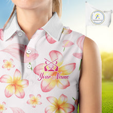 Load image into Gallery viewer, Custom Pink Tropical Flower Funny Flamingo Womens Sleeveless Golf Polo Shirts, Funny Golf Shirts For Ladies NBT565
