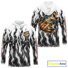 Load image into Gallery viewer, Black Camo American Flag Bass Long Sleeve Hooded Fishing Shirts, Patriotic Fishing Shirt NBT456