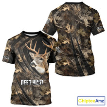 Load image into Gallery viewer, Personalized Whitetail Deer Hunting 3D All Over Printed Hoodie Brown Autumn Leaves Camo NBT276