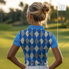 Load image into Gallery viewer, Blue Argyle Womens Golf Polo Shirts, Golf Shirts Custom Team Golf Polo For Ladies Team Golf Tops NBT489