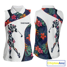Load image into Gallery viewer, Custom Name Colorful Tropical Pattern Golf Women's Sleeveless Polo Shirt, White Golf Shirt, Team Golf Top NBT498