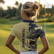 Load image into Gallery viewer, Funny Skull Golf Polo Shirts Green Camo Pattern Custom Name Skull Playing Golf Apparel NBT625
