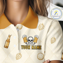 Load image into Gallery viewer, close up beer argyle pattern on mens golf polo shirt