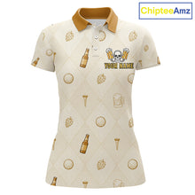 Load image into Gallery viewer, front view of Born To Golf Forced To Work mens golf polo with beer argyle pattern