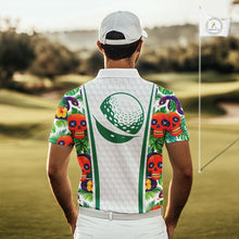 Load image into Gallery viewer, Funny Golf Skull Tropical Pattern Golf Polo Shirt Custom Name Golf Shirts For Mens NBT519