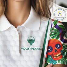 Load image into Gallery viewer, Funny Golf Skull Tropical Pattern Golf Polo Shirt Custom Name Golf Shirts For Womens NBT519
