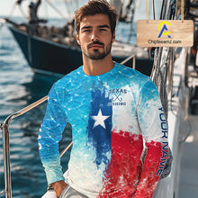 Load image into Gallery viewer, Texas Slam Fishing Texas Flag, Blue Sea Wave Ocean Camo Texas Slam Long Sleeve Fishing Shirts NBT869