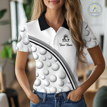 Load image into Gallery viewer, Golf Ball Gray Pattern Womens Golf Polo Shirts Custom Name Golf Ball Pattern, Golf Attire For Ladies NBT561