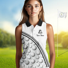 Load image into Gallery viewer, Golf Ball Gray Pattern Womens Sleeveless Golf Polo Shirts Custom Name Golf Ball Pattern, Golf Attire For Womens NBT561