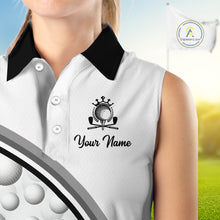 Load image into Gallery viewer, Golf Ball Gray Pattern Womens Sleeveless Golf Polo Shirts Custom Name Golf Ball Pattern, Golf Attire For Womens NBT561