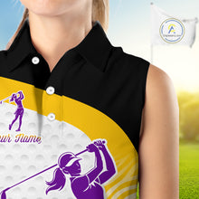 Load image into Gallery viewer, Yellow &amp; Purple  Zebra Pattern Womens Sleeveless Golf Polo Shirts Custom Name Gift For Golf Lovers NBT583