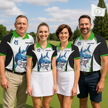 Load image into Gallery viewer, Team wearing Green White Shark Pattern Mens Golf Polo Shirt Custom Name and Team Name