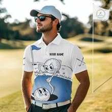 Load image into Gallery viewer, Blue Funny Golf Rescue Team Polo Shirt Custom Name, Golf Ball Cartoon Polo, White Golf Shirt NBT599