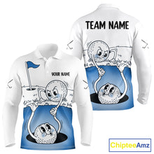 Load image into Gallery viewer, Blue Funny Golf Rescue Team Polo Shirt Custom Name, Golf Ball Cartoon Polo, White Golf Shirt NBT599