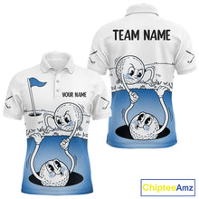 Load image into Gallery viewer, Blue Funny Golf Rescue Team Polo Shirt Custom Name, Golf Ball Cartoon Polo, White Golf Shirt NBT599