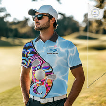 Load image into Gallery viewer, Mens Golf Polo Shirt Holographic Marble Golf Pattern For Team, Golf Attire For Men|Blue NBT724
